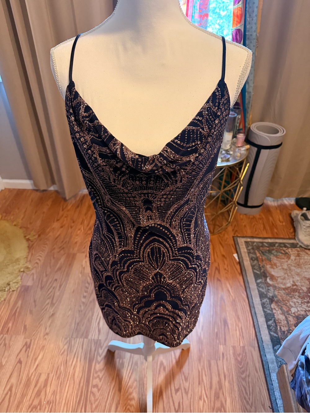 Jump Navy Blue and Gold Sequin Midi Dress